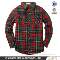100% cotton fashion long sleeve check shirt for boys with one pocket